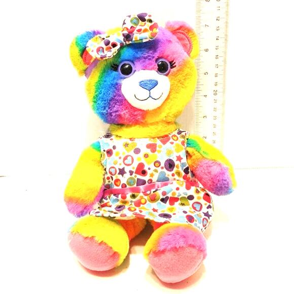 Build A Bear BAB Tropicolor Rainbow Tie Dye Neon Bright Teddy Bear - Picture 1 of 4